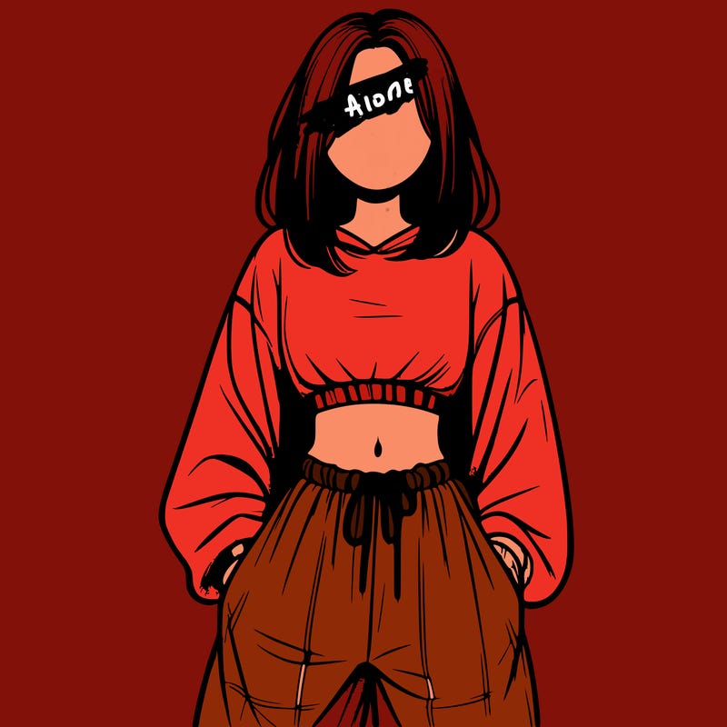 realistic girl faceless with baggy pants and a crop top