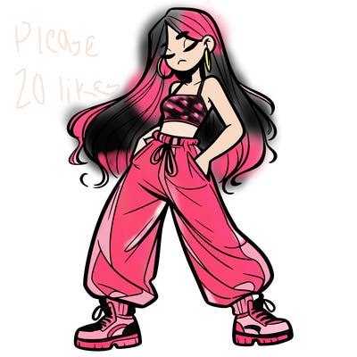 girl in baggy pants crop top and long hair