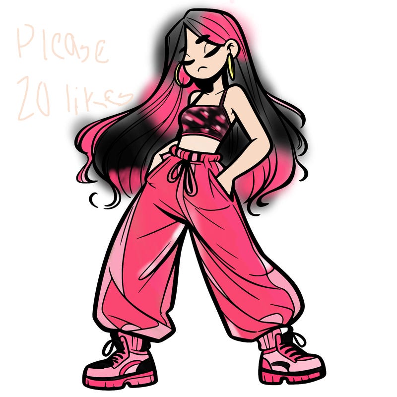 girl in baggy pants crop top and long hair