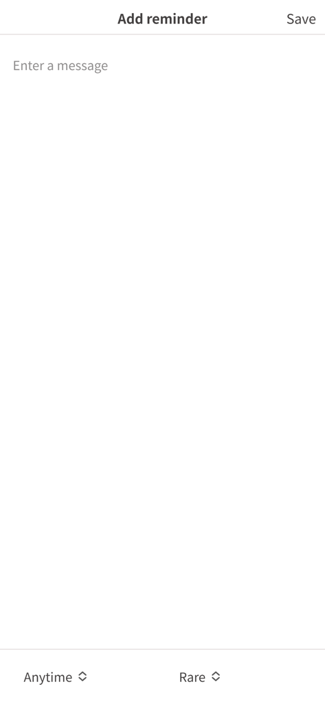 Sudden Reminder - The add reminder screen of the Sudden Reminder app featuring a message input area and frequency selection tools