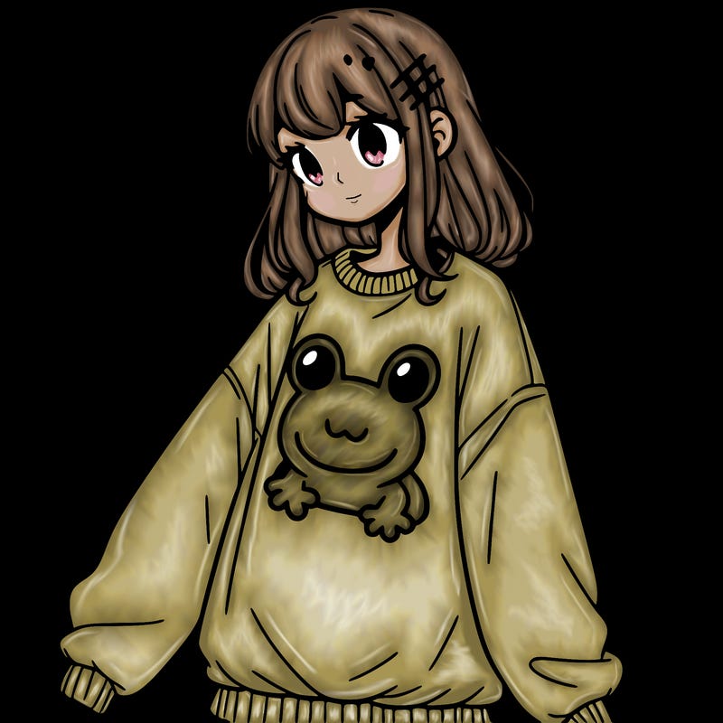girl wearing frogging sweatshirt