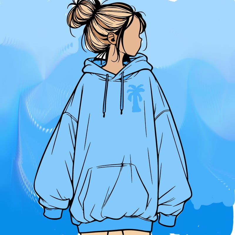 realistic girl with a oversized sweatshirt on and a bun