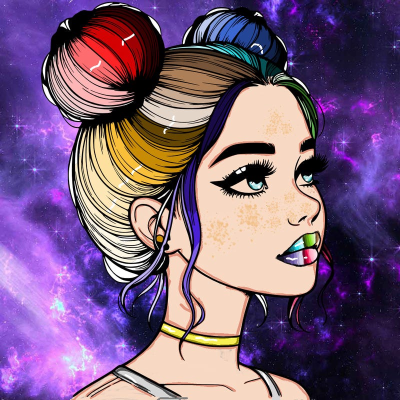 realistic girl with buns on the top of her head