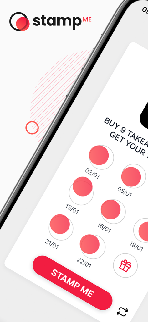 Schermata della tessera digitale sull'app fedeltà Stamp Me che mostra i timbri raccolti e lo stato del premio