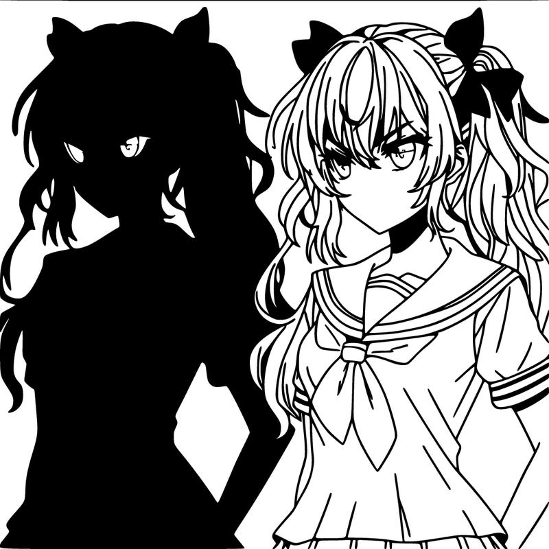 anime girl with evil shadow