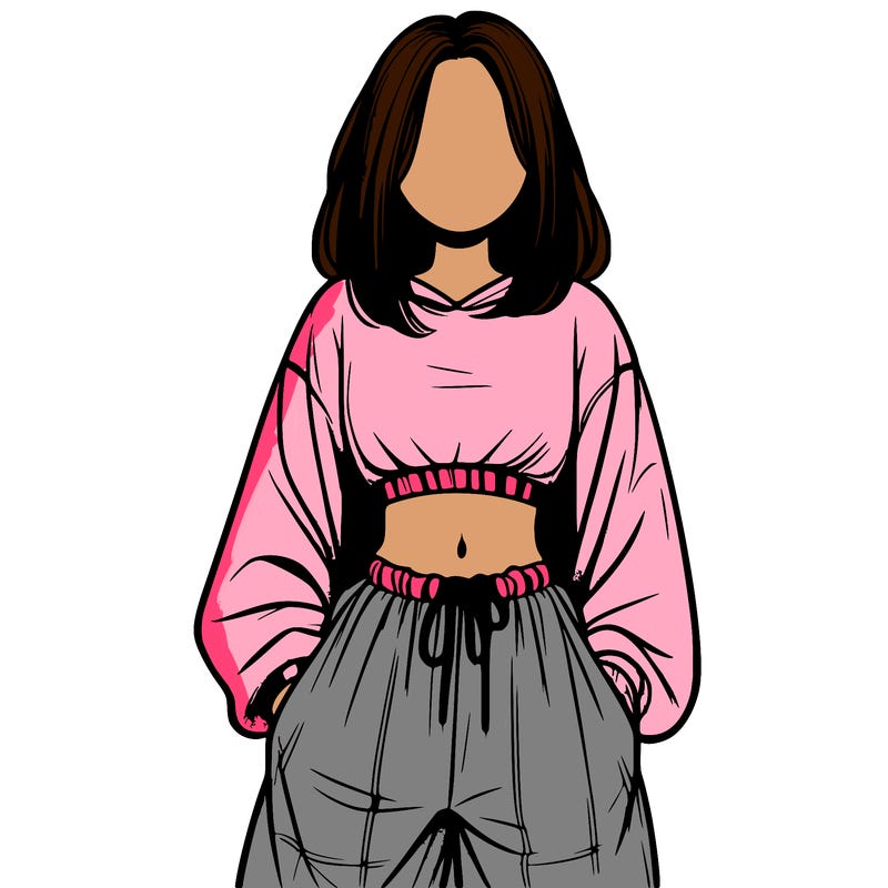 realistic girl faceless with baggy pants and a crop top