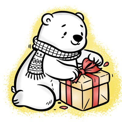 polar bear wrapping a present