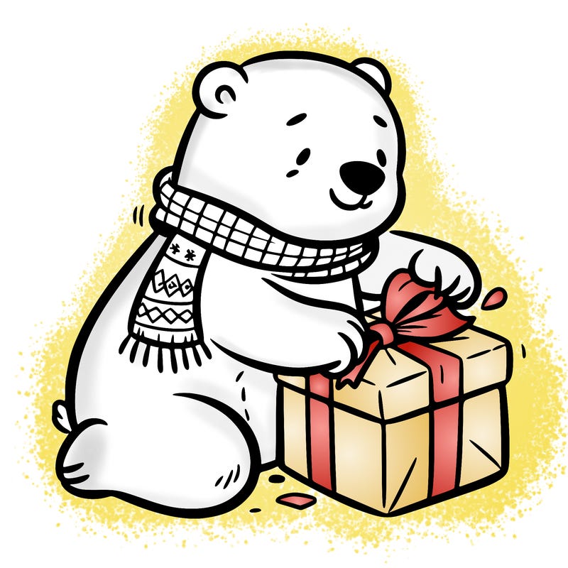 polar bear wrapping a present