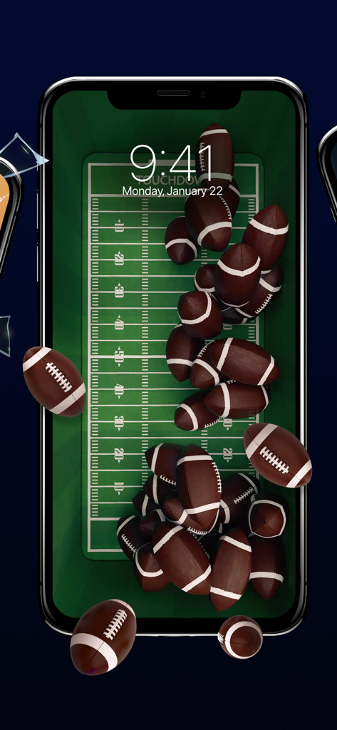 Gravity - Live Wallpapers 3D - 3D sports gravity wallpaper with footballs on a football field background