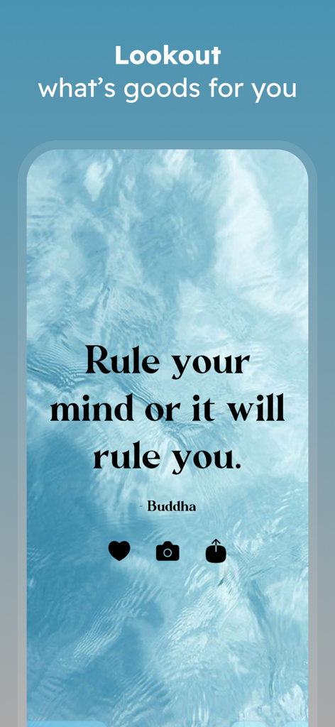 Inspire ~ Daily Quotes - Inspire app displaying a motivational Buddha quote over a peaceful water background