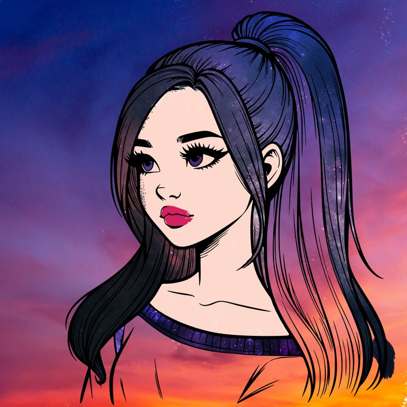 realistic girl with a high ponytail