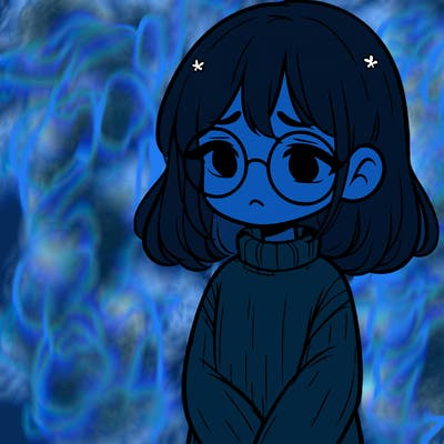 sad girl with glasses in a sweater