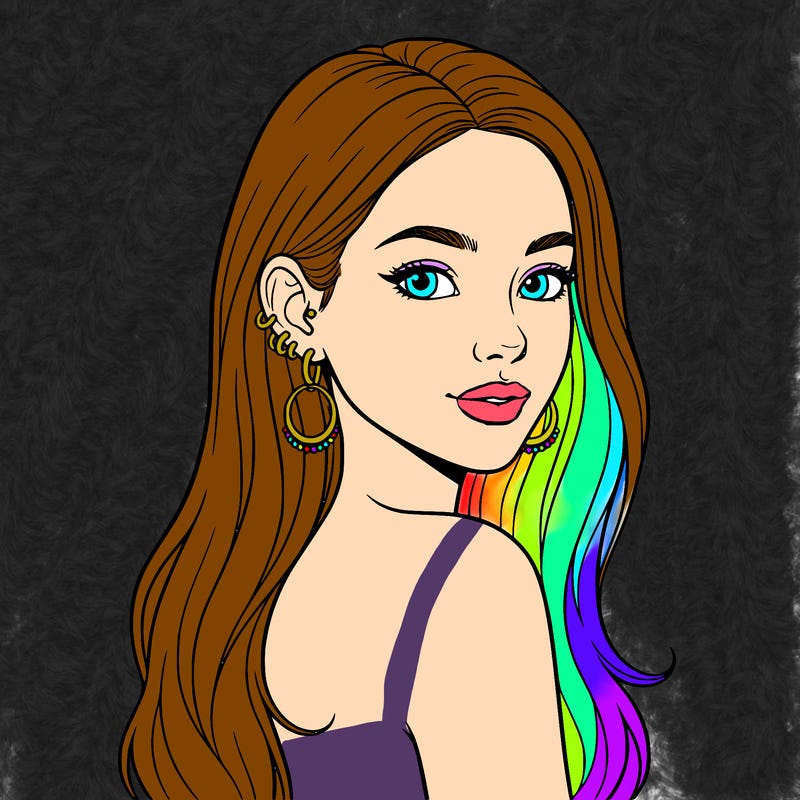 cute girl with long hair portrait neck and up and a few earrings on each ear, and very beautiful