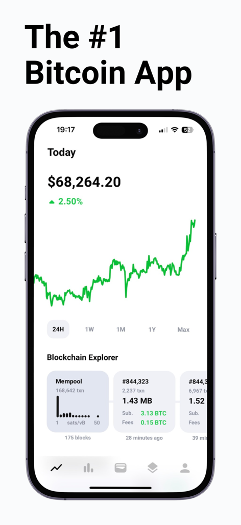 Bitcoin Tracker: Price & Stats - Bitcoin Tracker app interface displaying a real time price chart and blockchain explorer statistics on an iPhone.