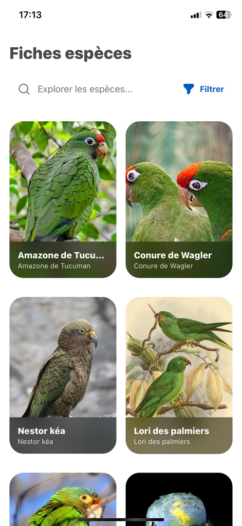 Oiseaux2France - A gallery of bird species fact sheets including parrots and keas in the Oiseaux2France app