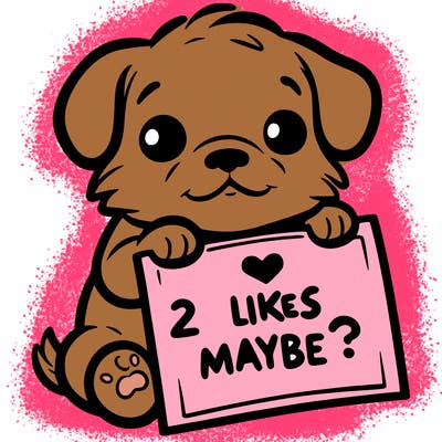 a puppy holding a sign that says 2 likes maybe?