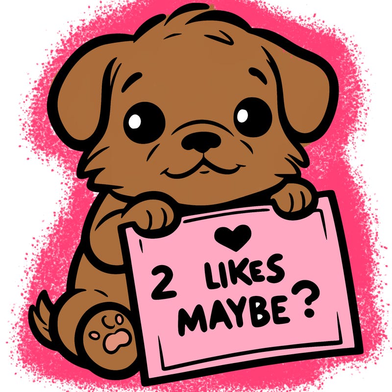 a puppy holding a sign that says 2 likes maybe?