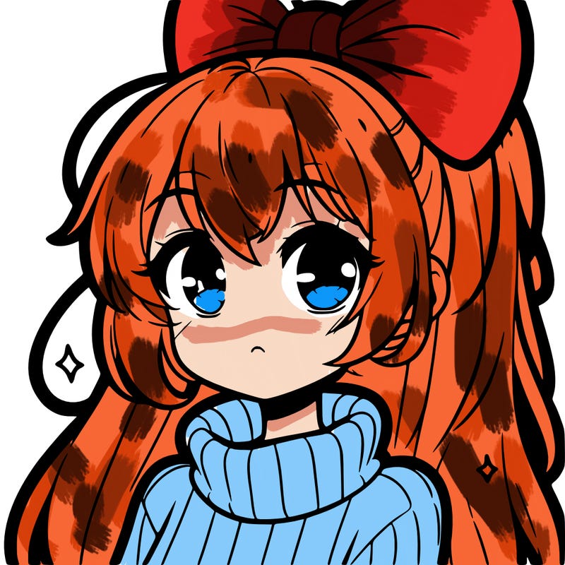 anime girl with hairbow wearing a turtleneck