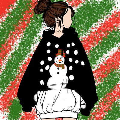 realistic girl with a oversized sweatshirt on and a bun