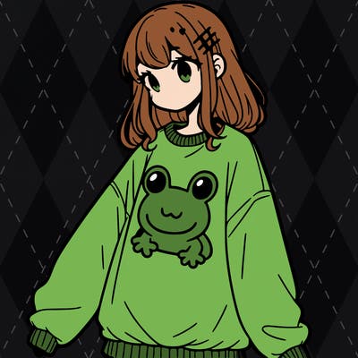 girl wearing frogging sweatshirt