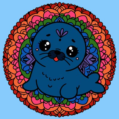 a cute baby seal mandala