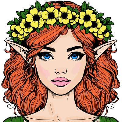 realistic female elf with flower crown