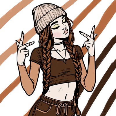realistic teenage girl with braids and a beanie and crop top doing 🫶🏼