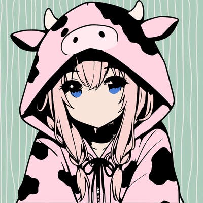 anime girl with cow hoodie