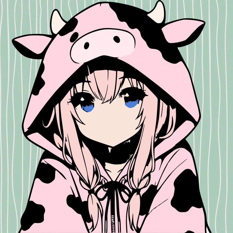 anime girl with cow hoodie