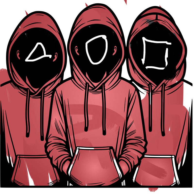 3 faceless people in  hoodies
