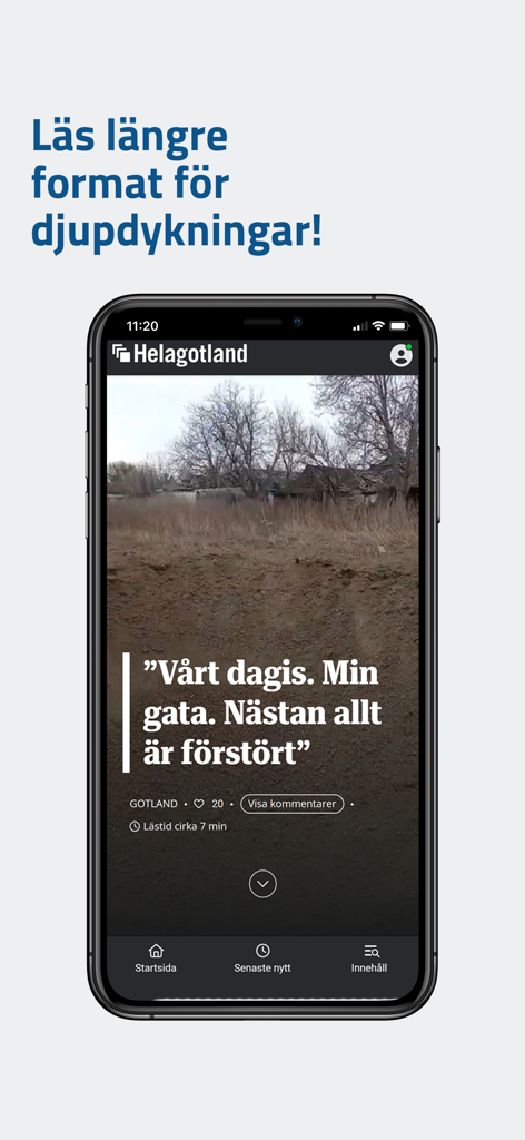 A smartphone screen showing a long form news article on the Helagotland app