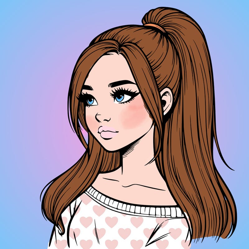 realistic girl with a high ponytail