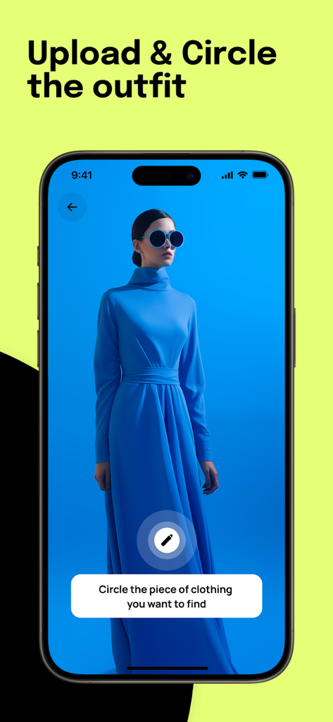 Interface of Screenshop app showing how to circle an outfit to find similar clothes