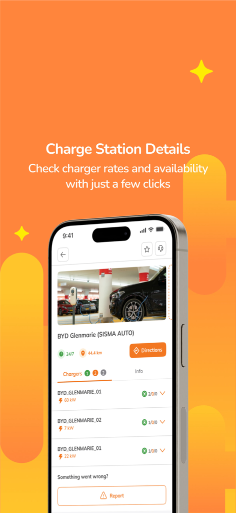 JomCharge - JomCharge mobile app interface showing electric vehicle charging station details and availability