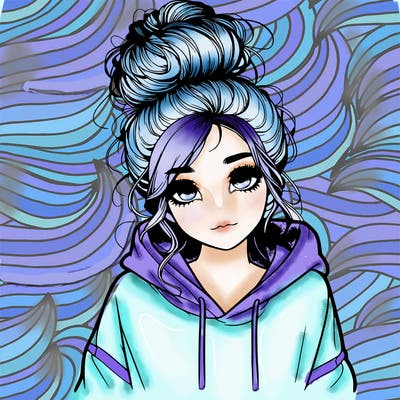 realistic girl with a massy bun and a hoodie