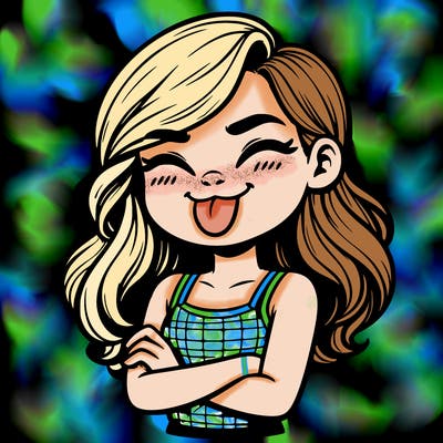 realistic girl crossing her arms and wearing a tank top with her tongue held out she has long hair