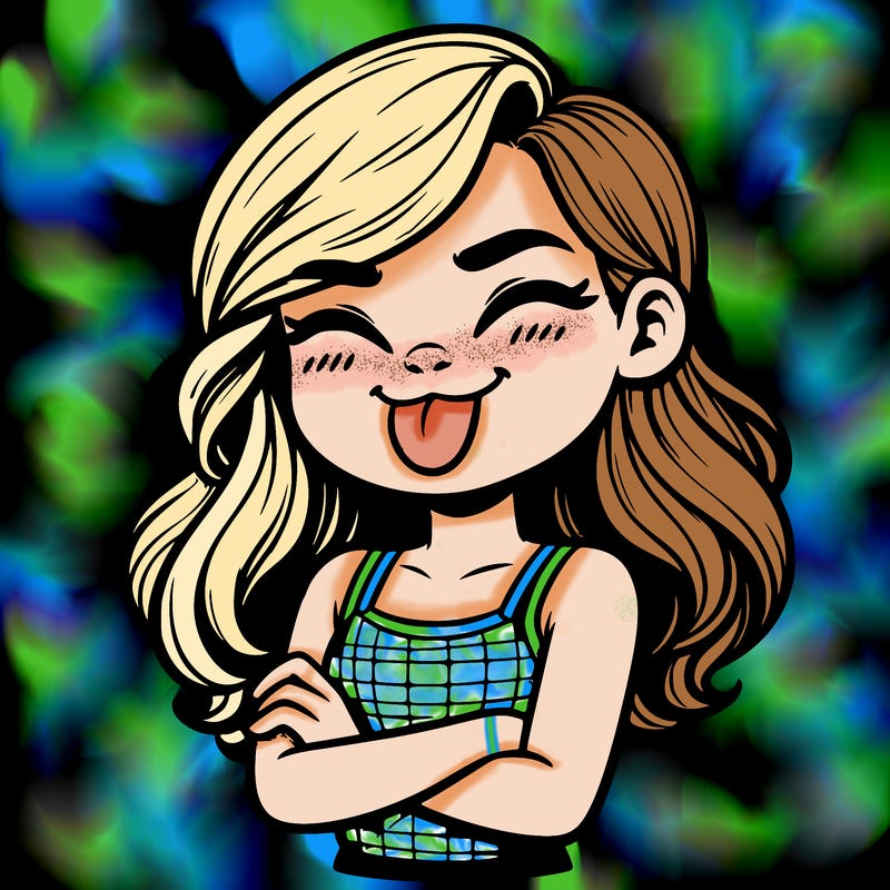 realistic girl crossing her arms and wearing a tank top with her tongue held out she has long hair