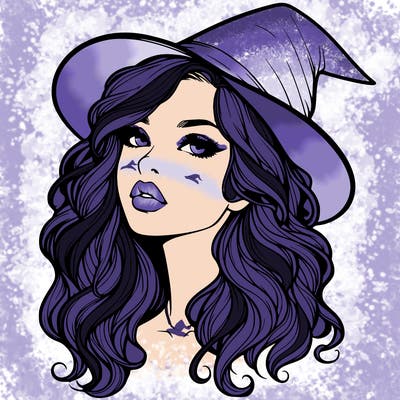 realistic witch girl with wavy hair and lips