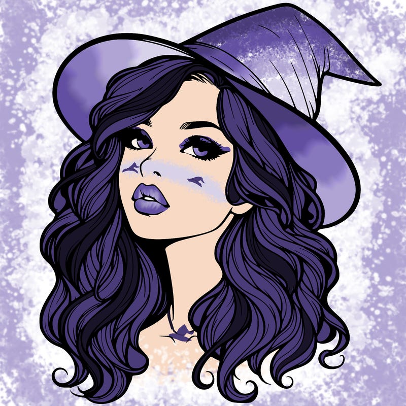 realistic witch girl with wavy hair and lips