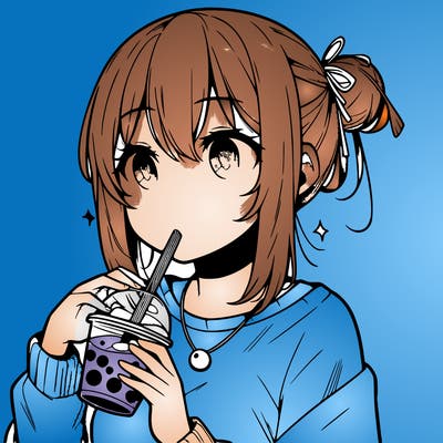 manga character drinking boba
