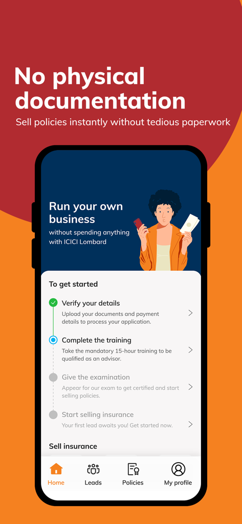 iPartner Pro - iPartner Pro mobile app screen displaying the checklist to become an insurance advisor with ICICI Lombard