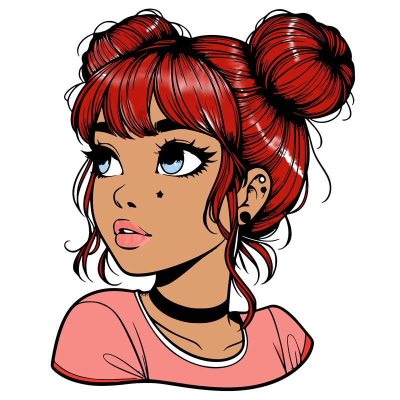 realistic girl with spacebuns