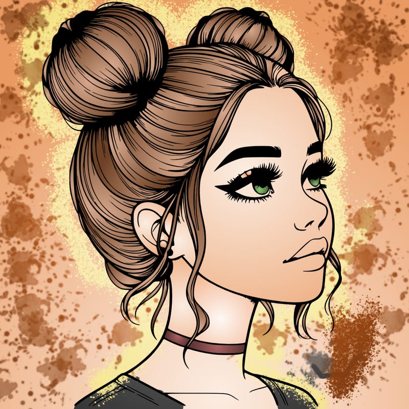 realistic girl with buns on the top of her head