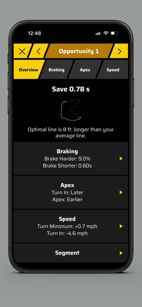 Garmin Catalyst™ - L'application Garmin Catalyst montre des analyses de performance de conduite exploitables pour gagner du temps au tour, y compris les données de freinage et de point de corde