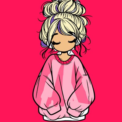 girl with baggy sweatshirt and messy bun