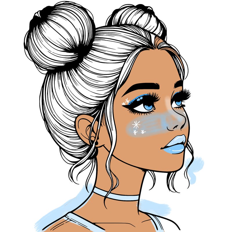realistic girl with buns on the top of her head