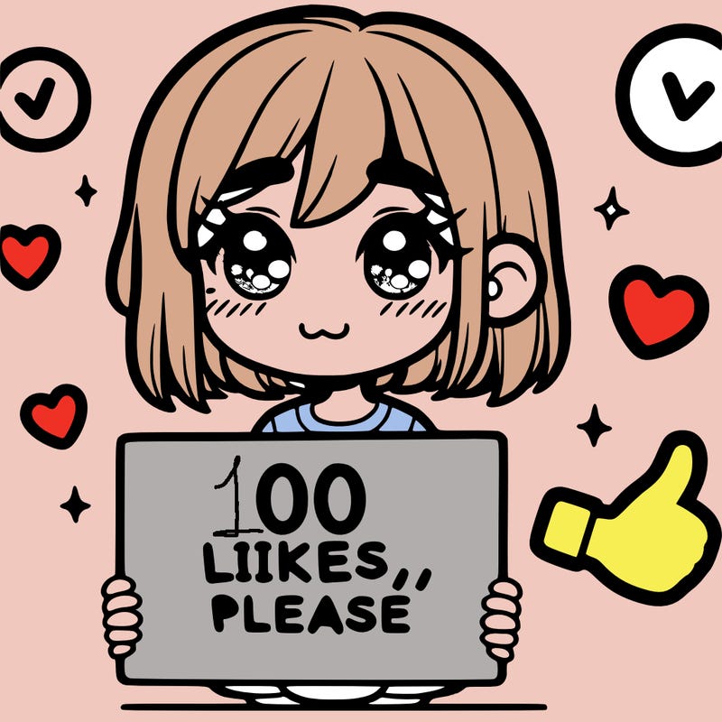 a girl with a sign saying 100 likes, please