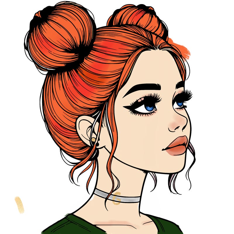 realistic girl with buns on the top of her head