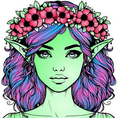 realistic female elf with flower crown