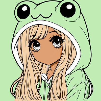 a pretty girl wearing a frog hoodie portrait with long hair